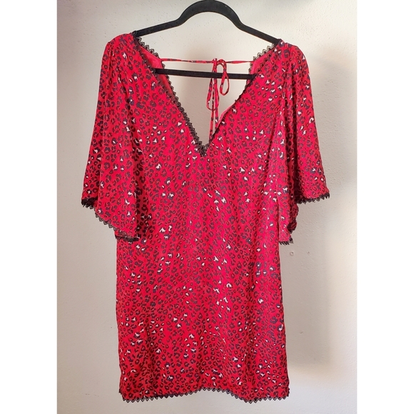NEW Lovers + Friends Jason Red Cheetah Leopard Print Boho Mini Dress - Picture 9 of 11